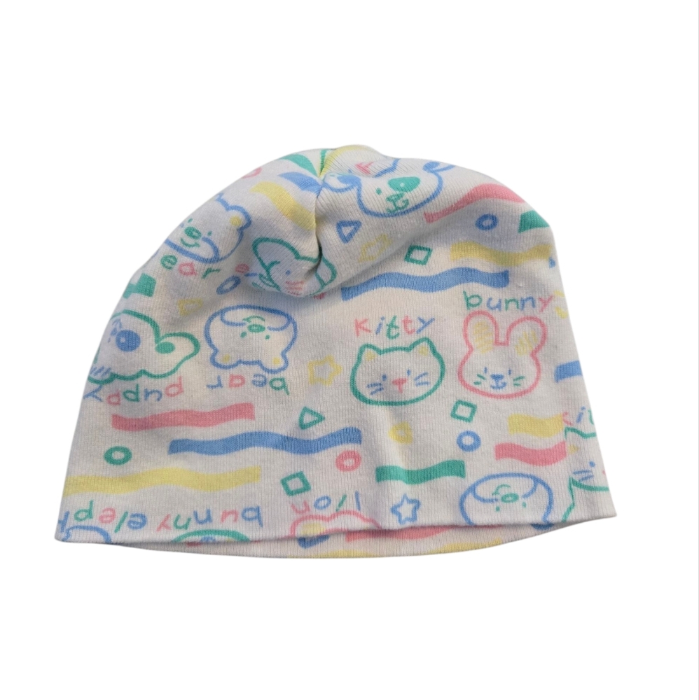 Vintage 1990s Pastel Patterned Newborn Baby Beanie Hat